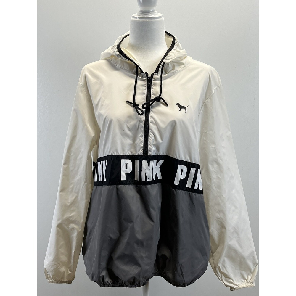 Victoria's Secret Pink Windbreaker Rain Jacket Anorak Sz M L GUC Hood Pullover